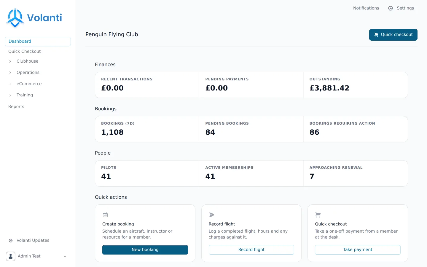 The Volanti admin view of memberships and renewals