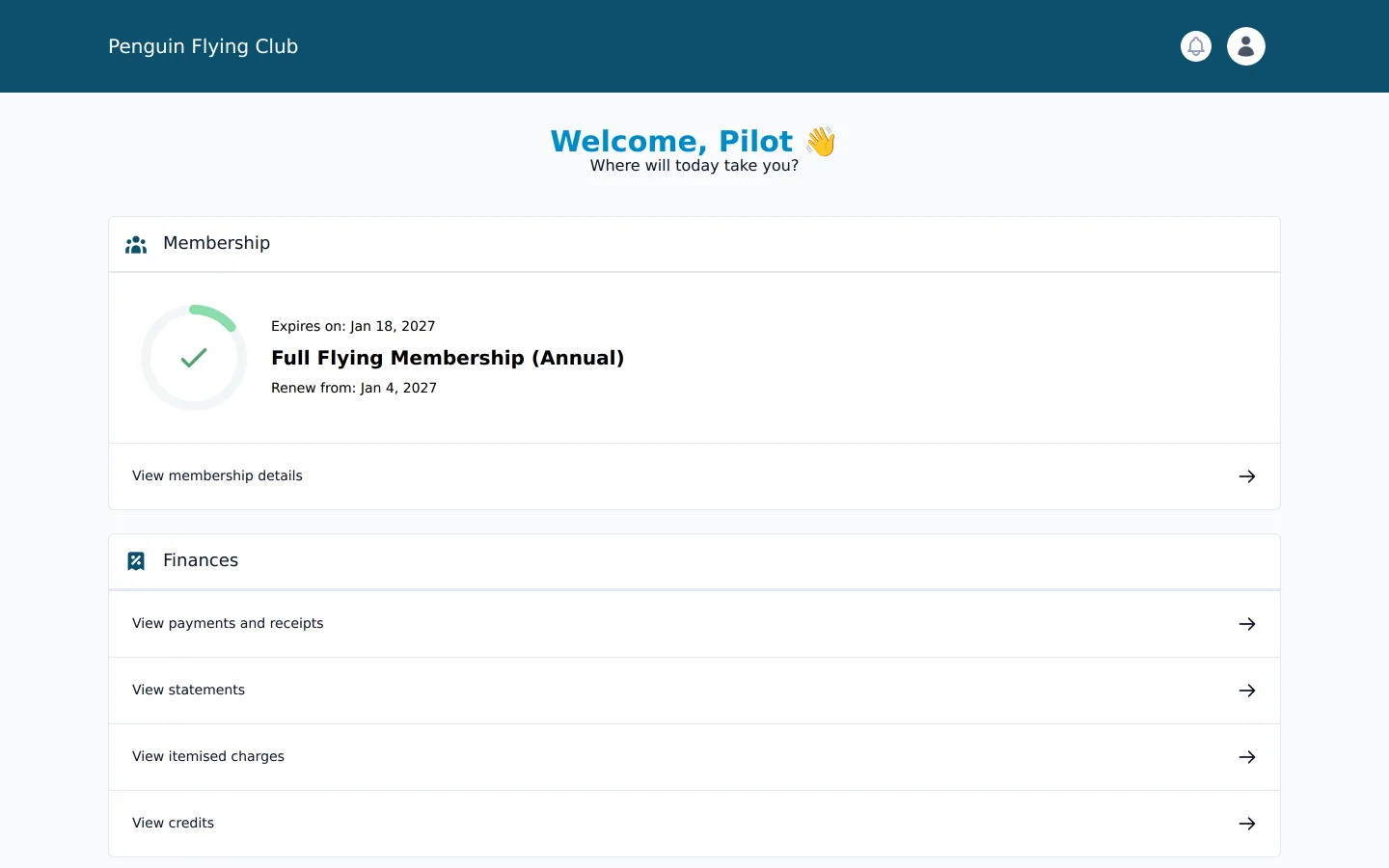 The Volanti pilot portal on a phone, searching availability and booking a slot